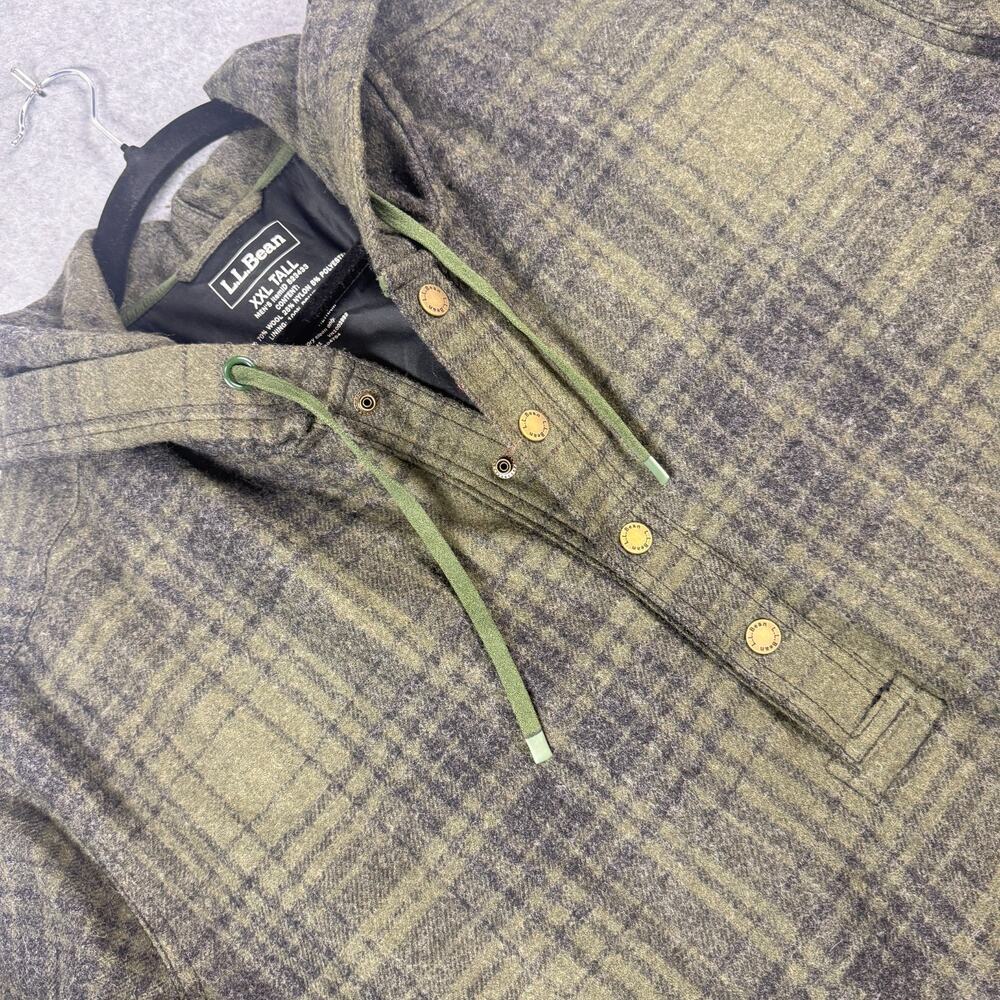 L.L. Bean Maine Guide Wool Hooded Anorak Pullover Mens XXL Tall Plaid Jacket